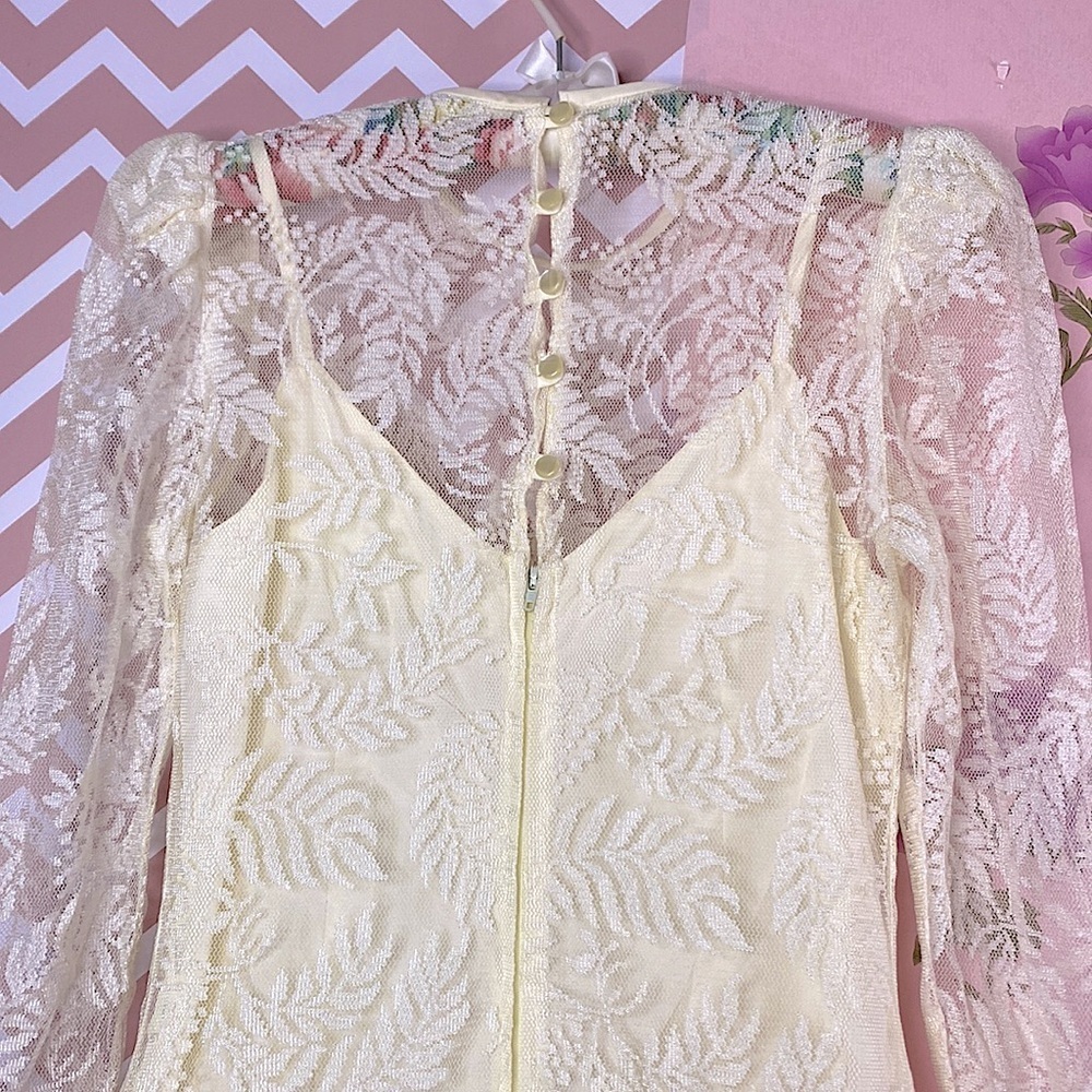 🌷Joseph Ribkoff 🌷Vintage Lace Flower & Pearl Embroidery Trim Wedding Style Dress - Picture 7 of 12